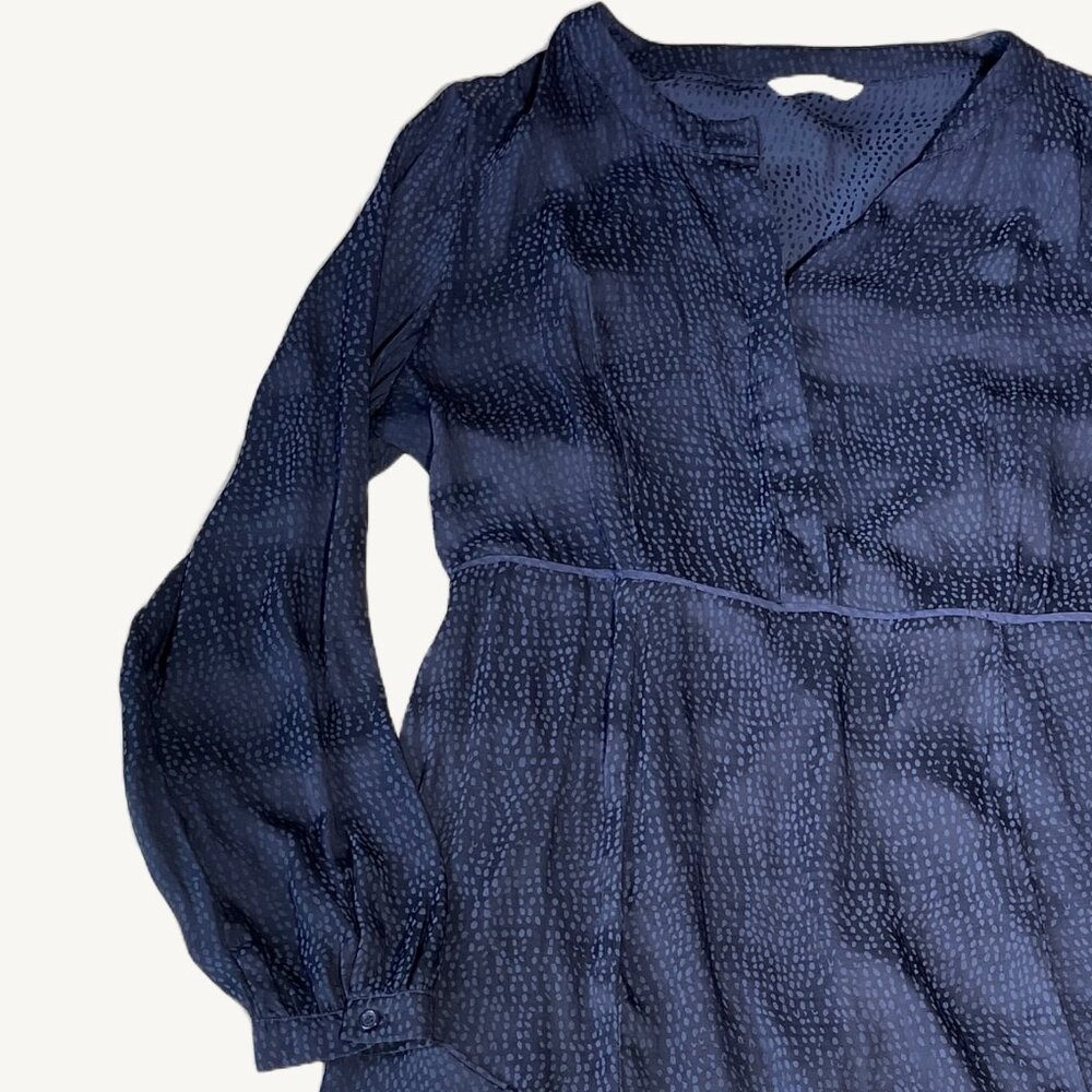 H&M Navy Blue Dotted Button Up Satin Long Sleeve Dress Size 8 - Picture 2 of 9